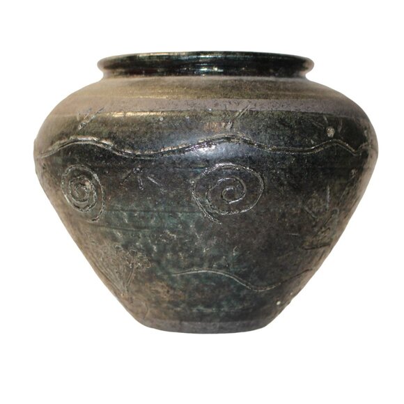 Vtg Studio Art Signed Tribal Pottery Black Southwest 5.5" T x 7" round - Picture 5 of 10